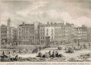En vy av High Street, Southwark, London, som är den gamla vägsträckan.