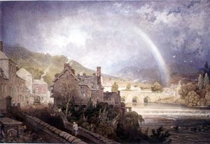 Village and Bridge of Llangollen, North Wales, med Rainbow Effect