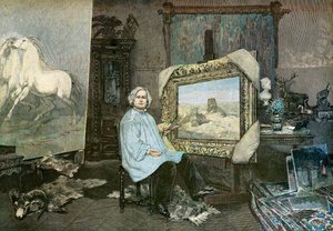 Konstnären Rosa Bonheur i sin ateljé av Georges (1865 1951) Achille Fould