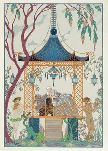 Illustration för "Fetes Galantes" av Paul Verlaine (1844-96) publicerad 1928 (stenciltryck)