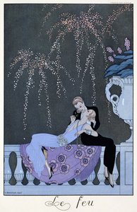 The Fire, illustration för "Fetes Galantes" av Paul Verlaine (1844-96) 1924 (stenciltryck)