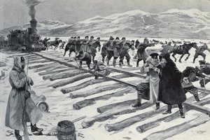 RYSSLAND. Korsningen av Bajkalsjön (gravyr) av Georges (after) Conrad