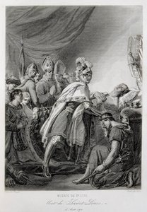 LOUIS IX, Sankt Ludvig av Frankrike (gravyr) av Georges (after) Rouget