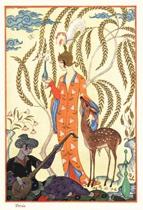 En kvinna håller i en parfymflaska, forntida Persien av Georges Barbier