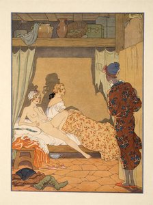 Sovrumsscen, illustration från "Les Liaisons Dangereuses" av Pierre Choderlos de Laclos (1741-1803) pub. 1934 (stenciltryck) av Georges Barbier