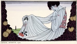 Kontemplation 1919 (stenciltryck) av Georges Barbier