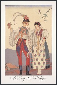Falbalas and Fanfreluches, Almanacka för 1922, Le coq du village, av George Barbier, tryck av Georges Barbier