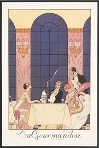 Falbalas and Fanfreluches, Almanacka för 1925: "La gourmandise", av George Barbier, tryck av Georges Barbier