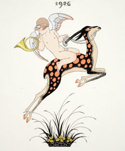 Frontispice av "Falbalas & Fanfreluches, Almanac of Present, Past and Future Modes" av Georges Barbier