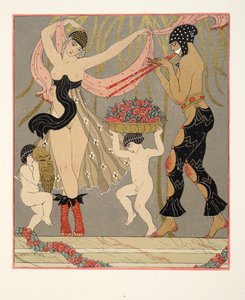 Dansen av blommorna, illustration från Les Chansons de Bilitis, av Pierre Louys, pub. 1922 (stenciltryck) av Georges Barbier