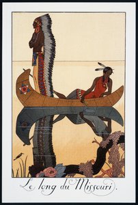 Längs Missouri, litografi av George Barbier (1882-1932), från Falbalas et Fanfreluches, Almanach des Modes Presentes, Passees et Futures, Frankrike, 1900-talet av Georges Barbier