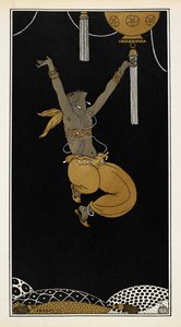 Nijinskij som guldslaven i Sheherazade, en symfonisk svit komponerad av Nikolai Rimsky-Korsakov 1888. Nijinskij är i luften, mitt i hopp. av Georges Barbier