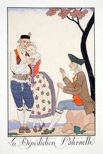 Faderlig välsignelse, från "Falbalas et Fanfreluches, almanacka över nuvarande, förflutna och framtida lägen" av Georges Barbier
