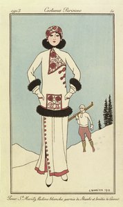 För St.Moritz, tallrik från "Costumes Parisiens" av Georges Barbier