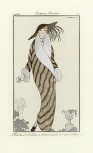 Sable Coat with White Fox Trim, från Costumes Parisien, pub.1912 (pochoir-tryck) av Georges Barbier