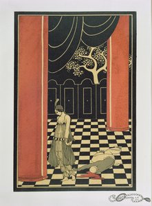 Tamara Karsavina (1885-1978) i Fokines "Thamar" 1912, publ. 1914 (pochoirtryck) av Georges Barbier
