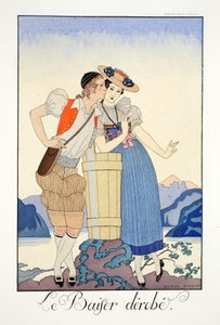 The Stolen Kiss, från "Falbalas et Fanfreluches, Almanac of Present, Past and Future Modes" av Georges Barbier