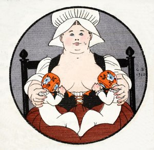 The Wet Nurse with twins (pochoir-tryck) av Georges Barbier