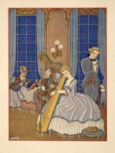 Valmont som förför sitt offer, illustration från "Les Liaisons Dangereuses" av puben Pierre Chodlerlos de Laclos (1741-1803). 1934 (stenciltryck) av Georges Barbier
