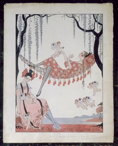 Vad drömmer unga kvinnor om? 1918 (penna, bläck och akvarell på papper) av Georges Barbier