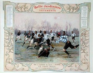 Rugby, illustration för februari från en kalender för klädbutiken "La Belle Jardiniere"