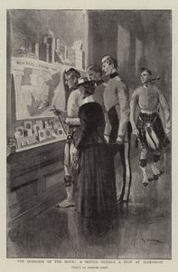 The Question of the Hour, en skiss utanför en butik i Aldershot av Georges Bertin Scott