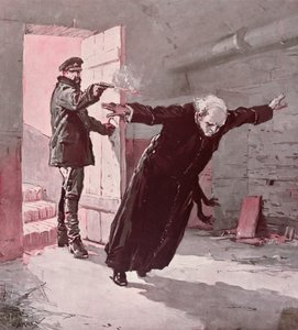 Avrättning av fader Constantine Budkiewicz (1867-1923) 31 mars 1923, ca 1923 (färglitografi)