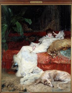 Porträtt av komikern Henriette Rosine Bernard dit Sarah Bernhardt (1844-1923) av Georges Jules Victor Clairin (1843 - 1919)