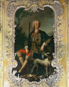 Porträtt av kurfursten Carl Albrecht i det gula sovrummet på slottet Amalienburg i Nymphenburgs ägor...