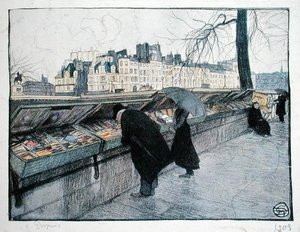 Bouquinistes längs den vänstra stranden av Seine nära Pont-Neuf, Paris