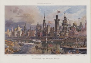 Paviljonger av främmande nationer på stranden av Seine vid Exposition Universelle 1900, Paris