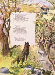 Vargen och lammet, från Fables av Jean de La Fontaine (1621-95) (färgstick)