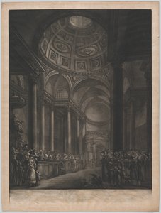 En vy av insidan av St. Stephens Walbrook, gjord från teckningen i hans Majestät ..., ca. 1767. av Georges François Blondel