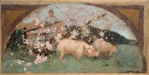 Skiss till matsalen på Hôtel de Ville i Paris: La viande de porc av Georges Jules Bertrand