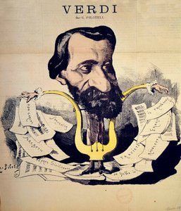Tecknad av kompositören Giuseppe Verdi (1813-1901) av Pilotell (1845-1918) mars 1869. National Conservatory of Music, Paris