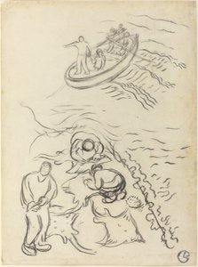 Studie för "The Fishermen" med män som tömmer näten av Georges Lacombe