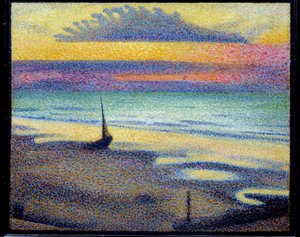 Stranden i Heist (Knokke-Heist eller Knokke-Heist, Belgien). Målning Georges Lemmen (1865-1916) Ec. Bel.