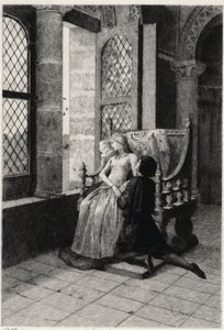 Illustration av Georges Antoine Rochegrosse (1859-1938) för "" The Burgraves"" (första delen - scen III) historiskt drama av Victor Hugo. av Georges Marie Rochegrosse