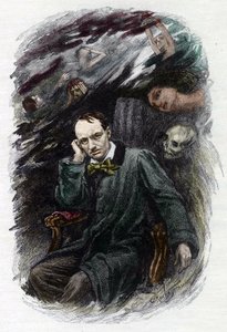 Porträtt av den franske poeten Charles Baudelaire (1827-1861) omger hans spöken (Representation av den franske romantiska poeten Charles Baudelaire omgiven av spöken, illustration för "" Ondskans blommor") Illustration av Georges Antoine Rochegrosse (1859- av Georges Marie Rochegrosse