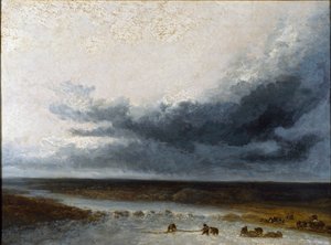 Landskap med fiskare vid mynningen av en flod, tidigt 1800-tal