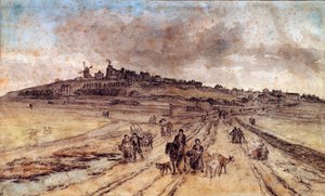 Utsikt från Montmartre till Paris Akvarell av Georges Michel (1763-1843) 1800-talets Paris, Louvren
