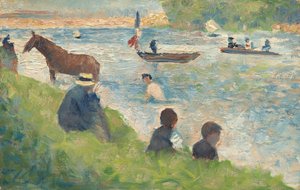 Häst- och båtstudie för badande i Asnières, 18831884. av Georges Pierre Seurat