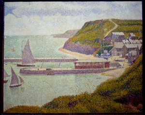 Port en Bessin, före hamn, maree haute Målning av Georges Seurat (1859-1891) 1888 Sön. 0,67x0,82 m. Paris, Musée d