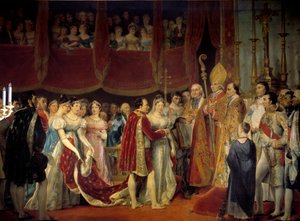 Napoleon I:s (1769-1821) religiösa äktenskap med ärkehertiginnan Marie Louise av Habsburg-Lorraine (1791-1847), 1810-04-02 i Salon carre du Louvren Målning av Georges Rouget (1783-1869) 1800-talet sön. 3,67x4,94 m. - Napoleon I:s religiösa äktenskap (17