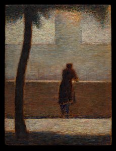 En man lutad mot en bröstvärnsmur av Georges Seurat