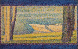 Förtöjda båtar och träd av Georges Seurat