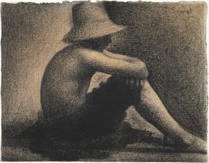 Sittande pojke med stråhatt, studera för badande på Asnieres av Georges Seurat