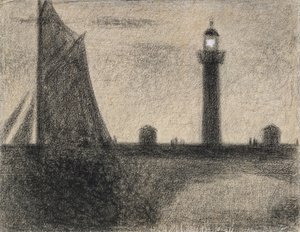 Fyren i Honfleur, 1886 (conte krita förhöjd med gouache på lagt papper) av Georges Seurat