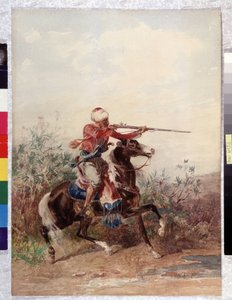 Orientalism: "" Ryttare drar en häst"" Målning av Georges Washington (1827-1910) Obligatoriskt omnämnande: Collection fondation regards de Provence, Marseille