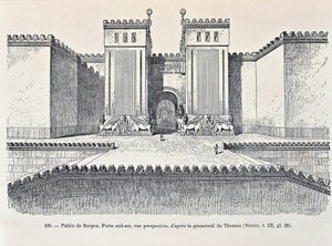 Rekonstruktion av sydöstra porten till Palace of Sargon vid Dur-Sharrukin (